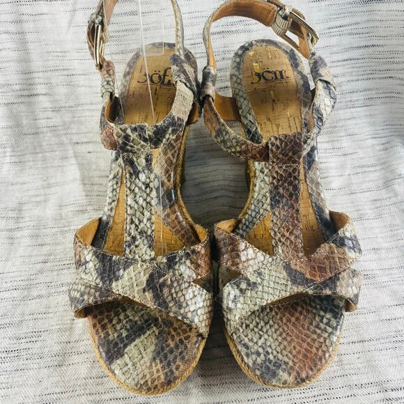 Sofft Leather‎ Snakeskin Wedge Espadrille T-Strap Sandal Size 9 - Picture 2 of 9